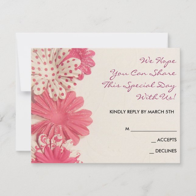 Paper Flowers Pink Bat Mitzvah Invitation Reply (Front)