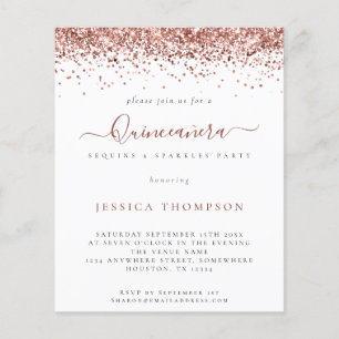 PAPER Girly Rose Gold Glitter Quinceañera Invite