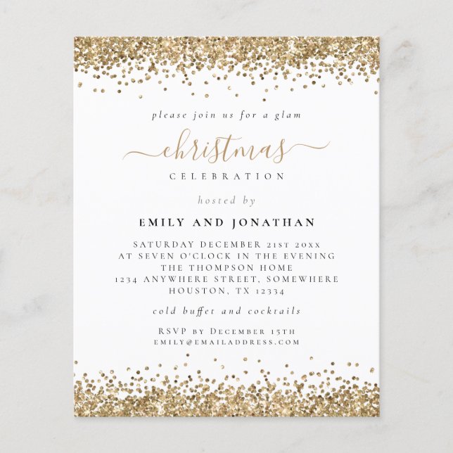 PAPER | Glam Gold Glitter Christmas Party Invite (Front)