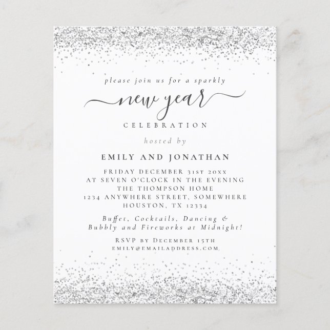 PAPER | Glam Silver Glitter New Years Eve Invite (Front)