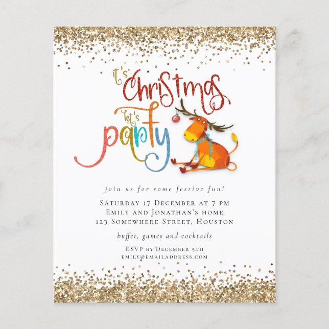 PAPER | Glitter Christmas Lets Party Deer Invite (Front)