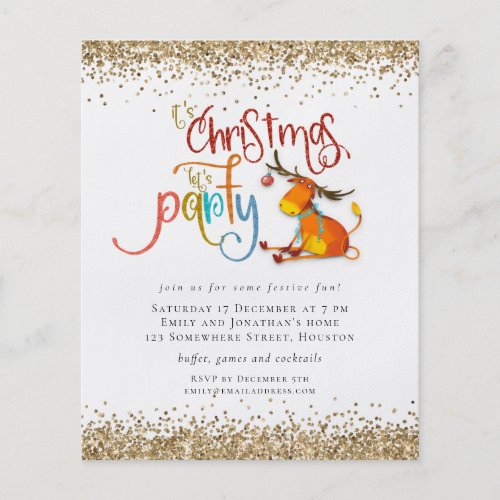 PAPER  Glitter Christmas Lets Party Deer Invite