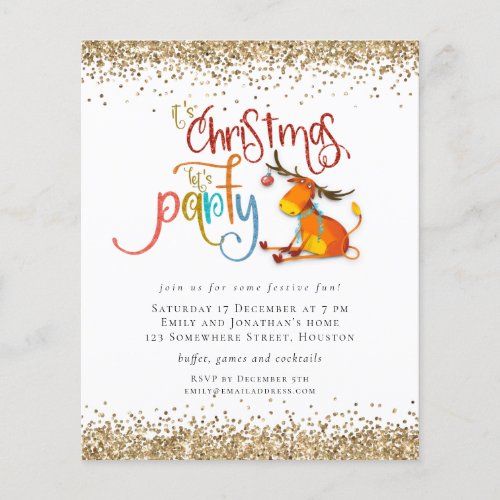 PAPER  Glitter Christmas Lets Party Deer Invite