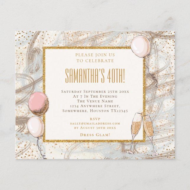 PAPER| Glitter Girl 40th Party Birthday Invitation Flyer (Front)