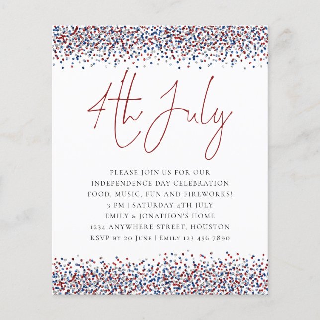PAPER | Glitter Red Blue 4th July Party Invitation (Front)