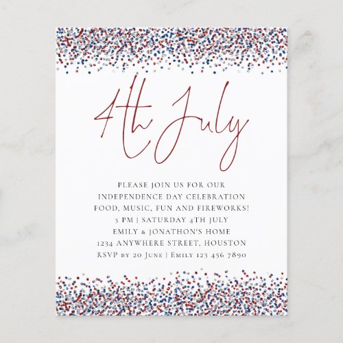 PAPER  Glitter Red Blue 4th July Party Invitation