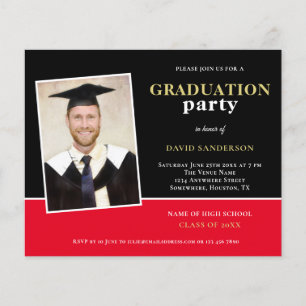 PAPER Gold Black Red Photo Grad Party Invitation