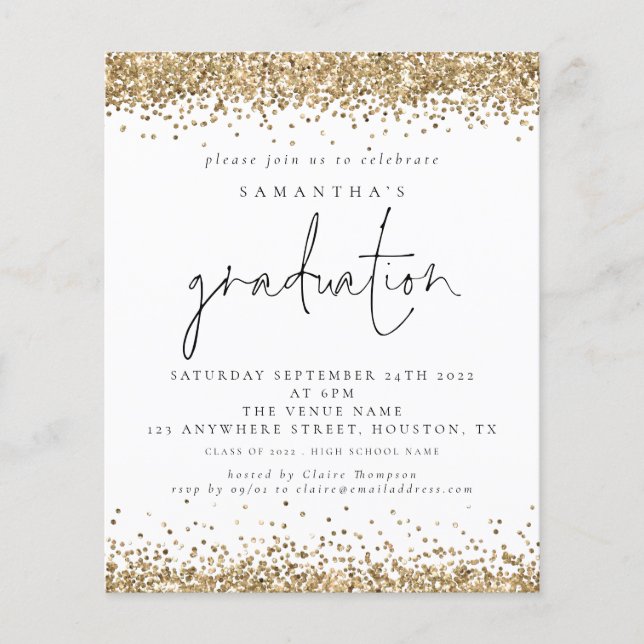 PAPER Gold Glitter 2024 Graduation White Invite (Front)