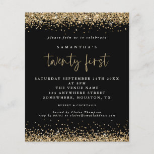 PAPER Gold Glitter 21st Black Party Invitation