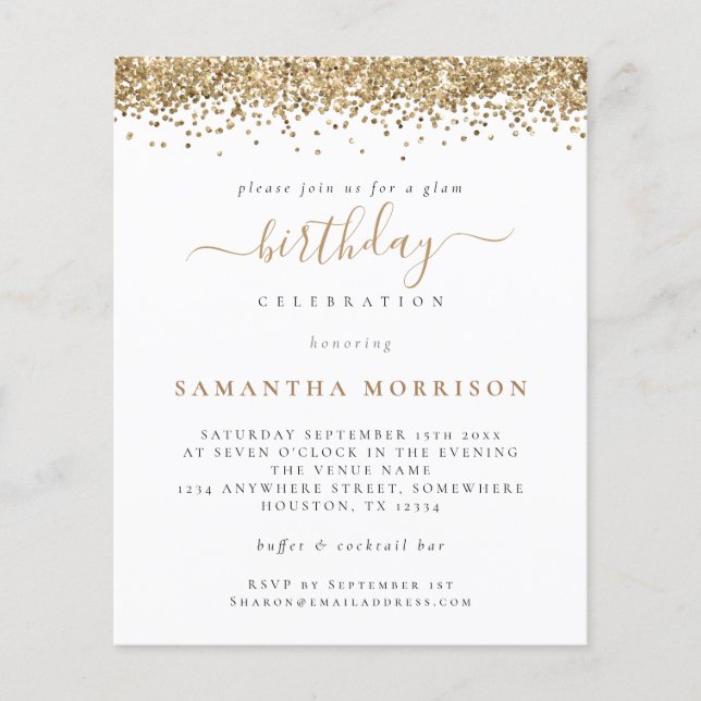 PAPER | Gold Glitter Any Age Birthday Party Invite (Front)