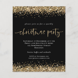 PAPER Gold Glitter Black Christmas Party Invite