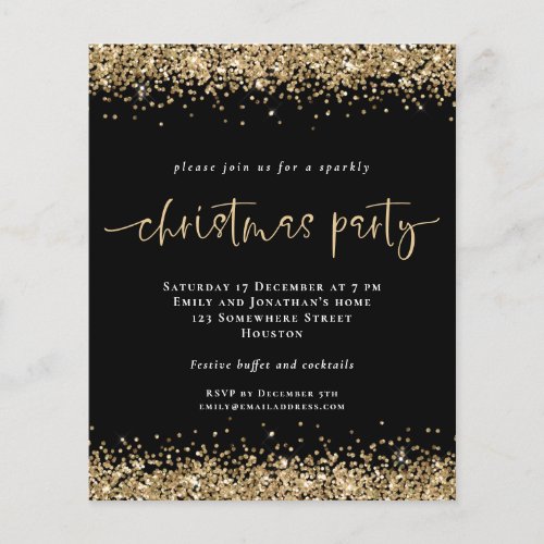 PAPER  Gold Glitter Black Christmas Party Invite
