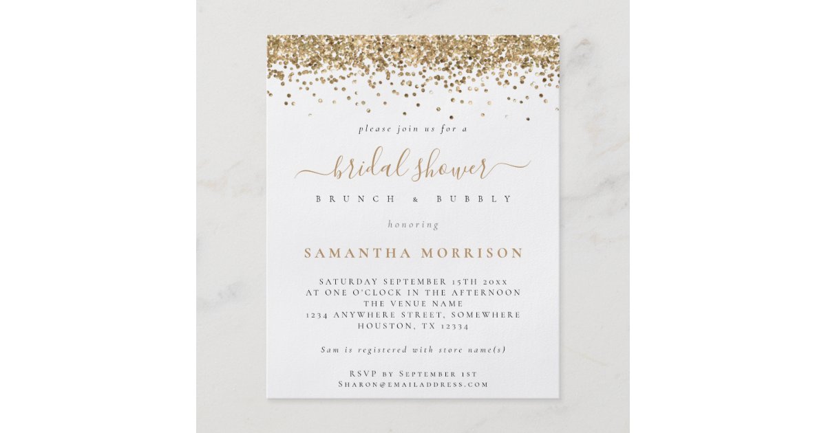 PAPER | Gold Glitter Bridal Shower Invitation | Zazzle