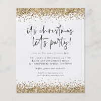 PAPER | Gold Glitter Christmas Lets Party Invite