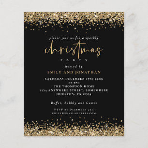 PAPER Gold Glitter Christmas Party Black Invite