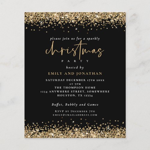 PAPER  Gold Glitter Christmas Party Black Invite