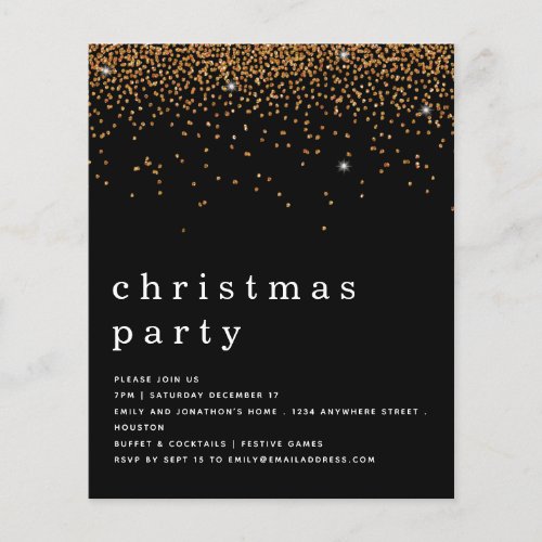 PAPER Gold Glitter Christmas Party Black Invite