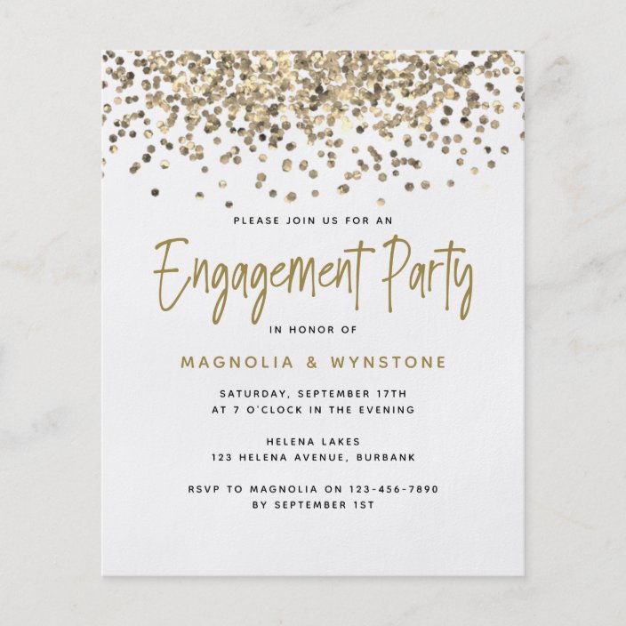 PAPER Gold Glitter Engagement Party Invitation | Zazzle.com