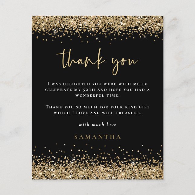 PAPER |Gold Glitter Fiftieth Black Photo Thank You (Front)