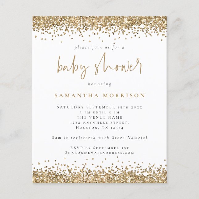 PAPER Gold Glitter Girl Boy Baby Shower Invite (Front)