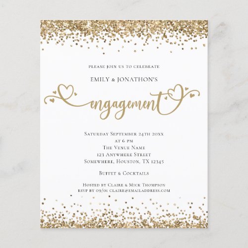 PAPER Gold Glitter Heart Script Engagement Invite Flyer