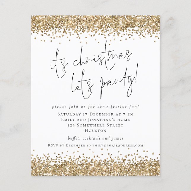 PAPER Gold Glitter Its Christmas Lets Party Invite (Front)