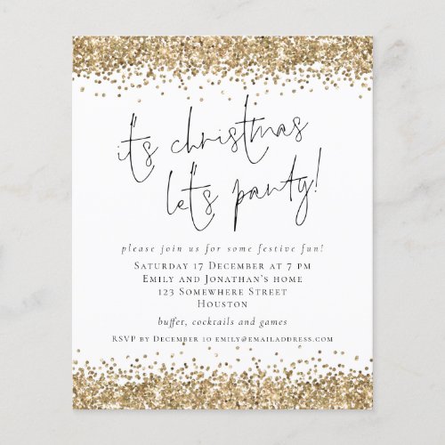 PAPER Gold Glitter Its Christmas Lets Party Invite