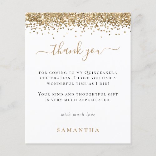 PAPER  Gold Glitter Photo Quinceanera Thank You