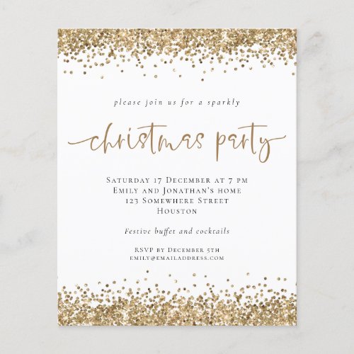 PAPER  Gold Glitter Script Christmas Party Invite