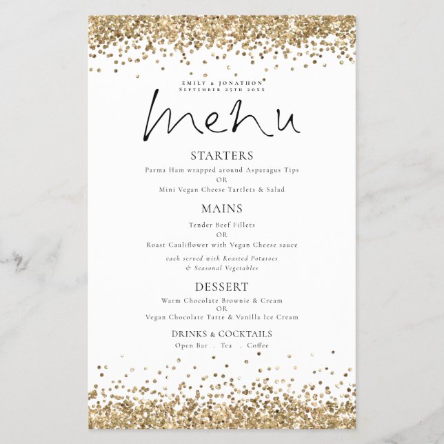 PAPER Gold Glitter Script Wedding Menu (Front)