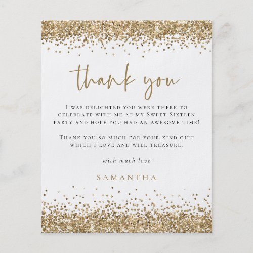 PAPER Gold Glitter Sweet Sixteen Party Thank You