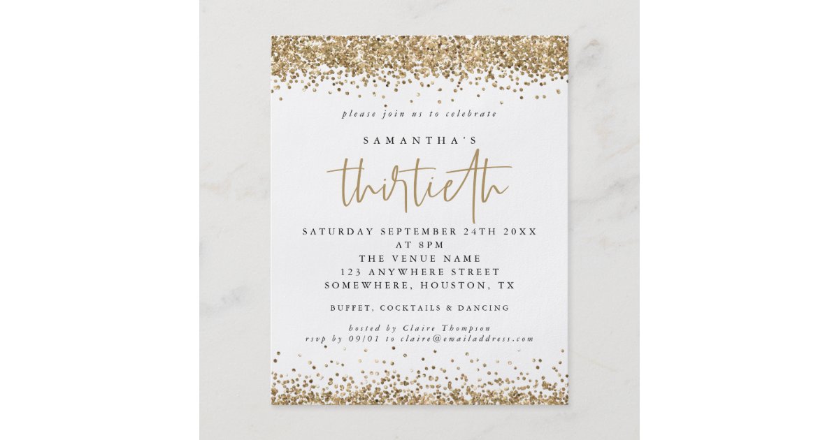 PAPER Gold Glitter Thirtieth Party Invitation | Zazzle