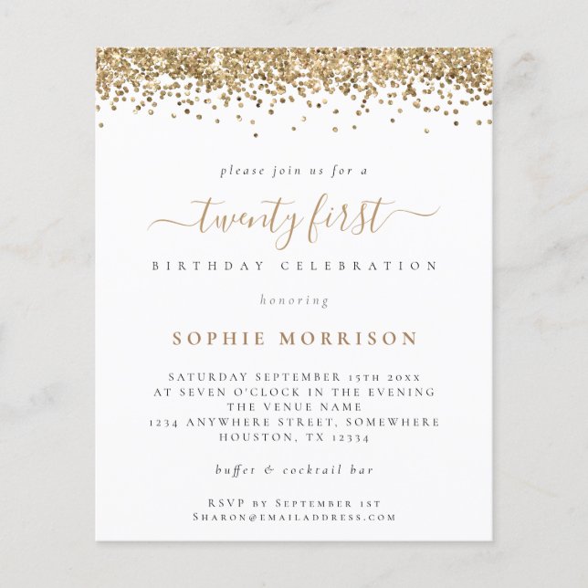 PAPER | Gold Glitter Twenty First Party Invite (Front)