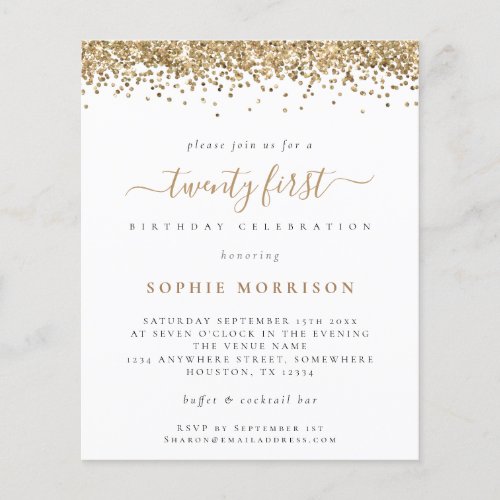 PAPER  Gold Glitter Twenty First Party Invite