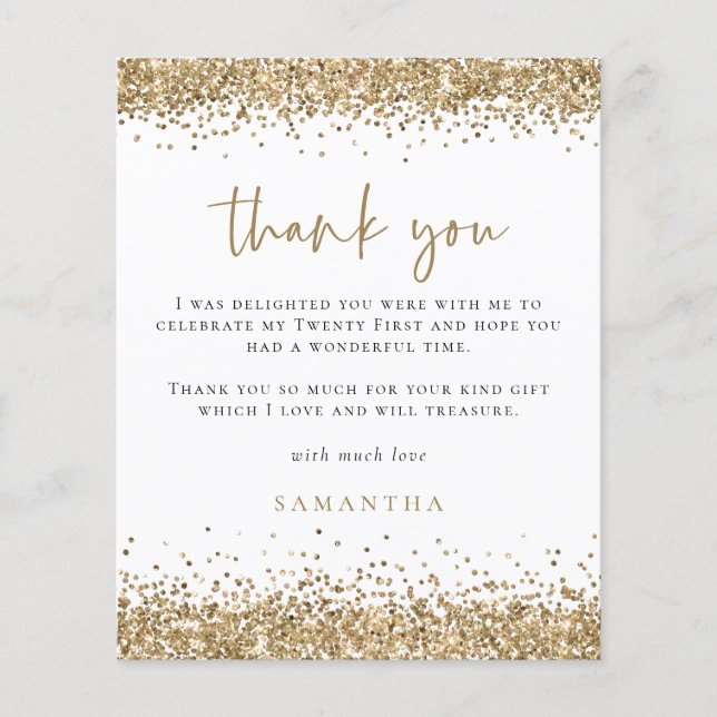 PAPER | Gold Glitter Twenty First Party Thank You (Front)