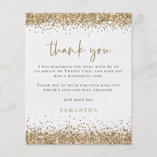 PAPER  Gold Glitter Twenty First Party Thank You