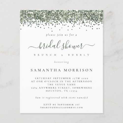 PAPER Green Glitter Bridal Shower Invitation