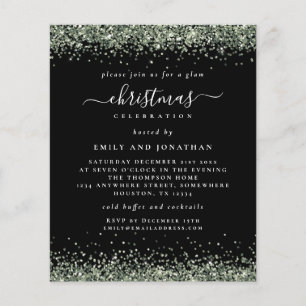 PAPER   Green Glitter Christmas Party Black invite