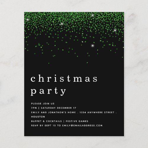 PAPER  Green Glitter Christmas Party BlAck Invite
