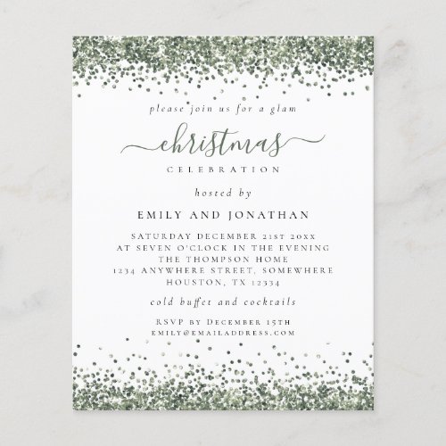 PAPER  Green Glitter Christmas Party White Invite