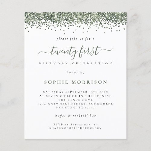 PAPER Green Glitter Twenty First Party Invite