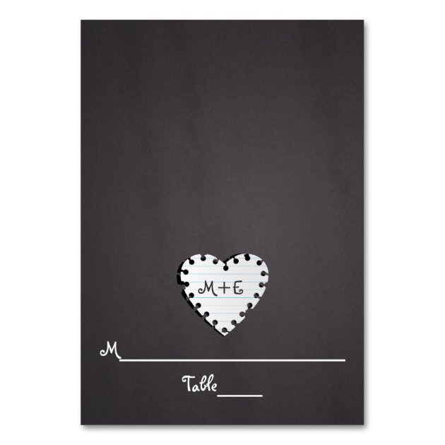 Paper Heart Chalkboard Monogram Wedding Place Card