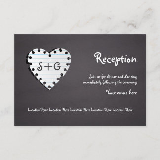 Paper heart chalkboard, monogram wedding reception invitation