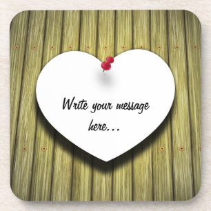 Paper Heart Handwritten Script Rustic Beverage Coaster