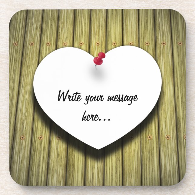 Paper Heart Handwritten Script Rustic Beverage Coaster (Front)