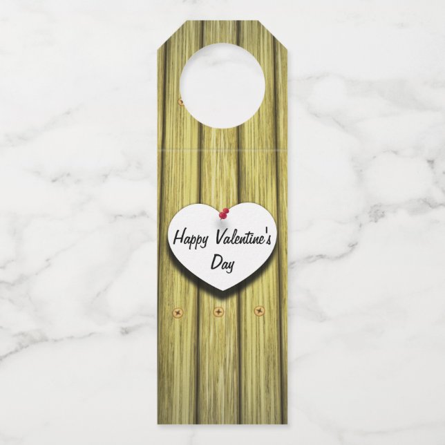 Paper Heart Handwritten Script Rustic Bottle Hanger Tag (Front)