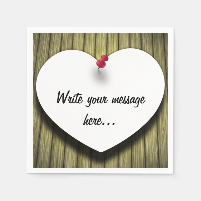 Paper Heart Handwritten Script Rustic Napkins (Front)