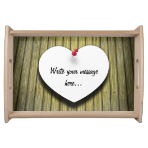 Paper Heart Handwritten Script Rustic Serving Tray