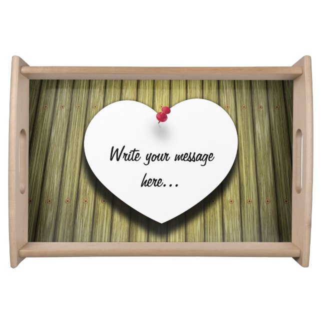 Paper Heart Handwritten Script Rustic Serving Tray (Front)
