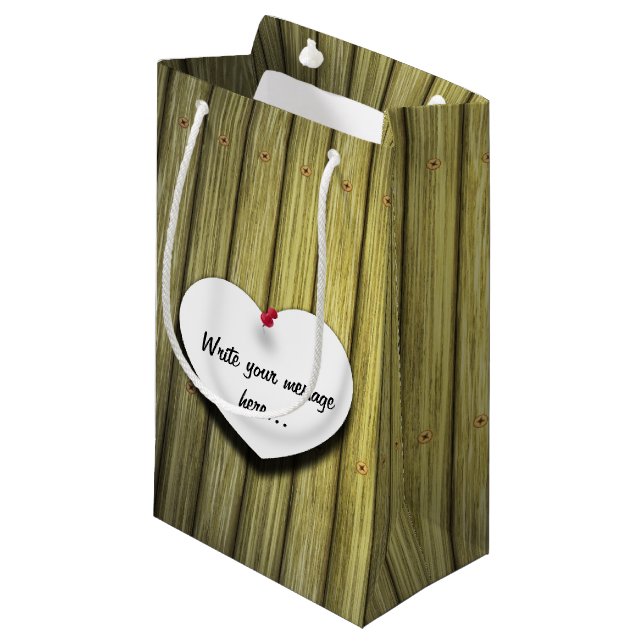 Paper Heart Handwritten Script Rustic Small Gift Bag (Front Angled)